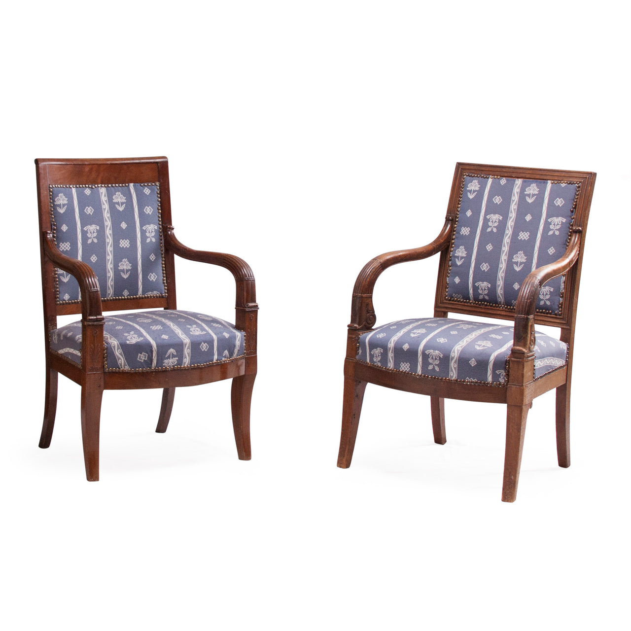 Two French Restoration Era Mahogany Armchairs