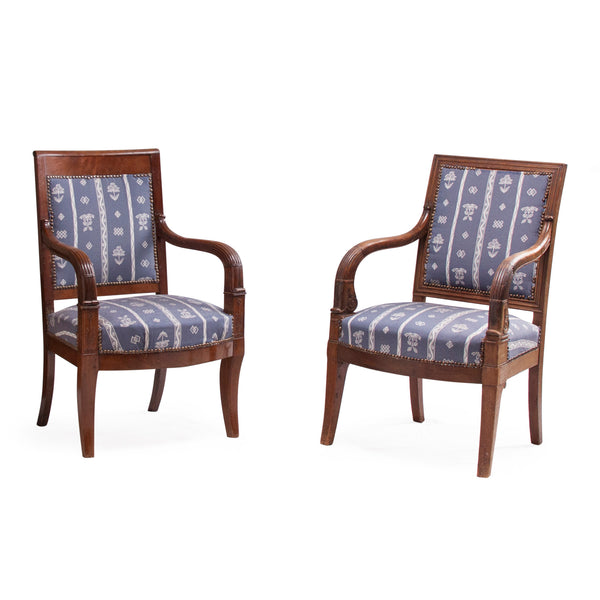 Two French Restoration Era Mahogany Armchairs
